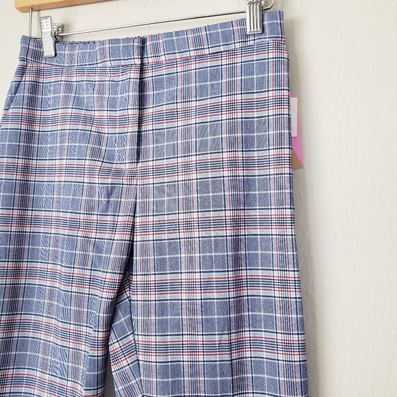 Riley & Rae Blue Plaid Cropped Trouser Pants Straight Leg Stretch 0 NWT - Picture 4 of 12